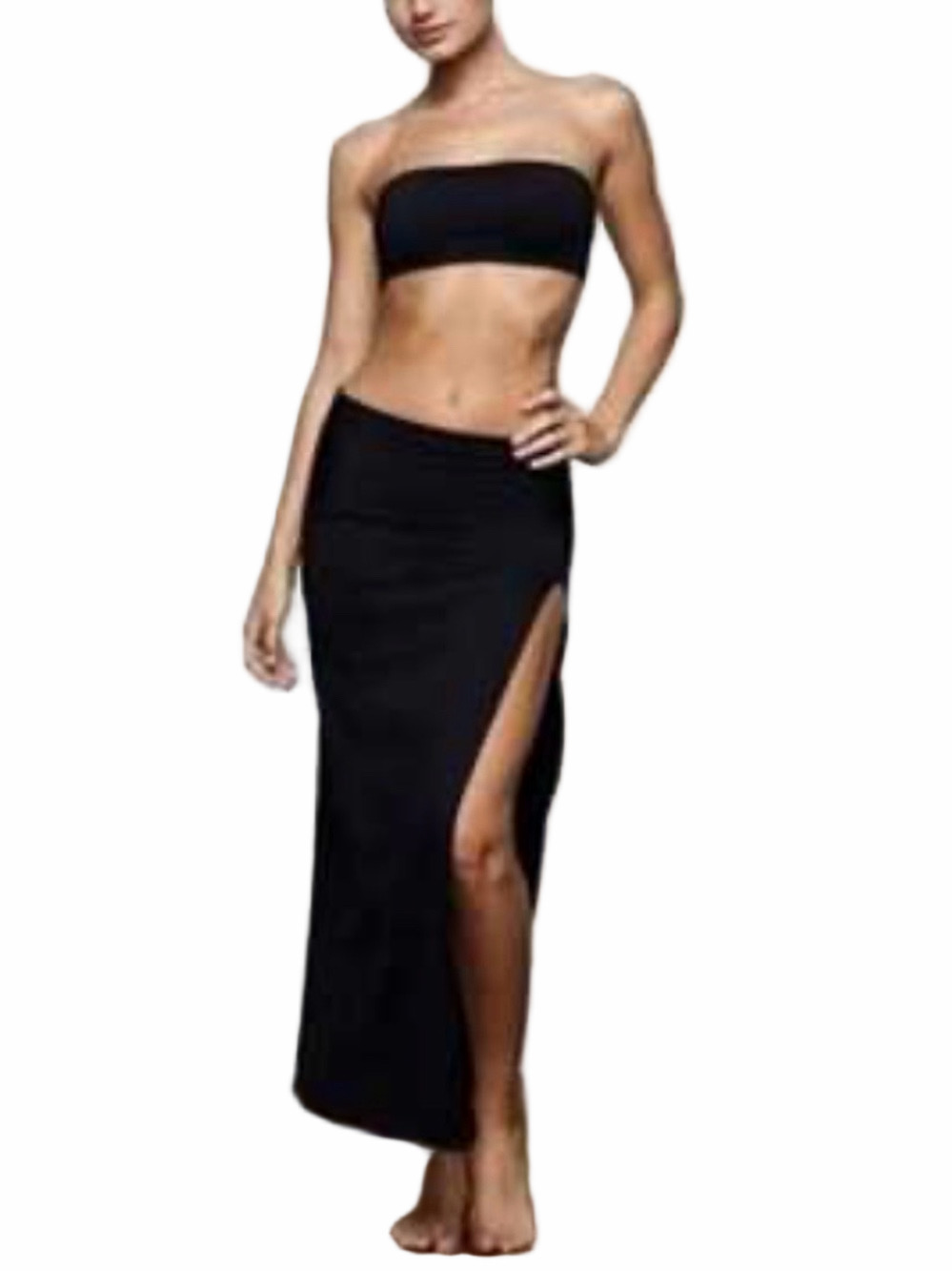 SKIMS Black High-Slit Swim Resortwear Evening Maxi Skirt Shapewear Size XL